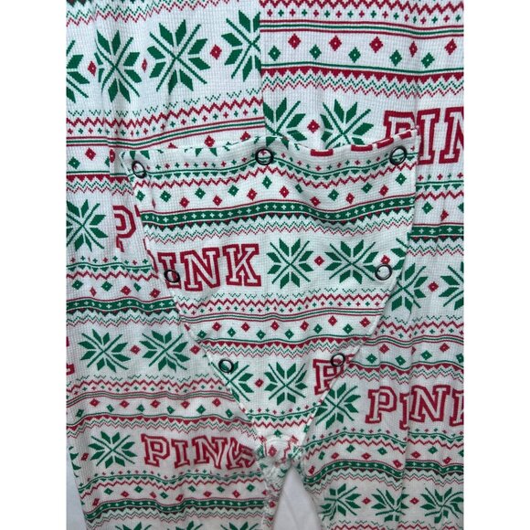 Victoria's Secret PINK Christmas Fair Isle Thermal One-Piece Pajamas S - Picture 8 of 9